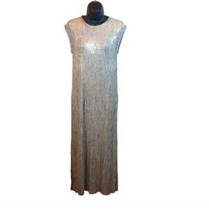 Akemi Kin Women's Sleeveless Crew Neck Metallic Knit Midi Dress Gray Gold  XXS